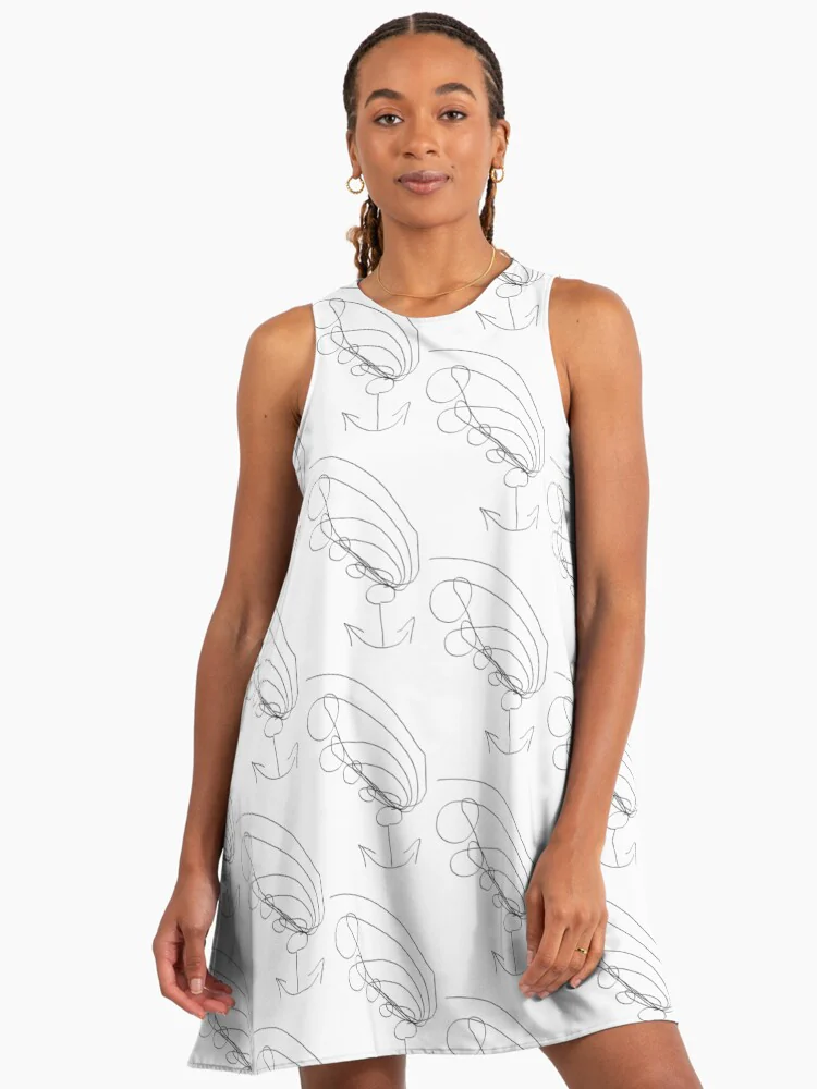 Front view of a model wearing a white printed dress