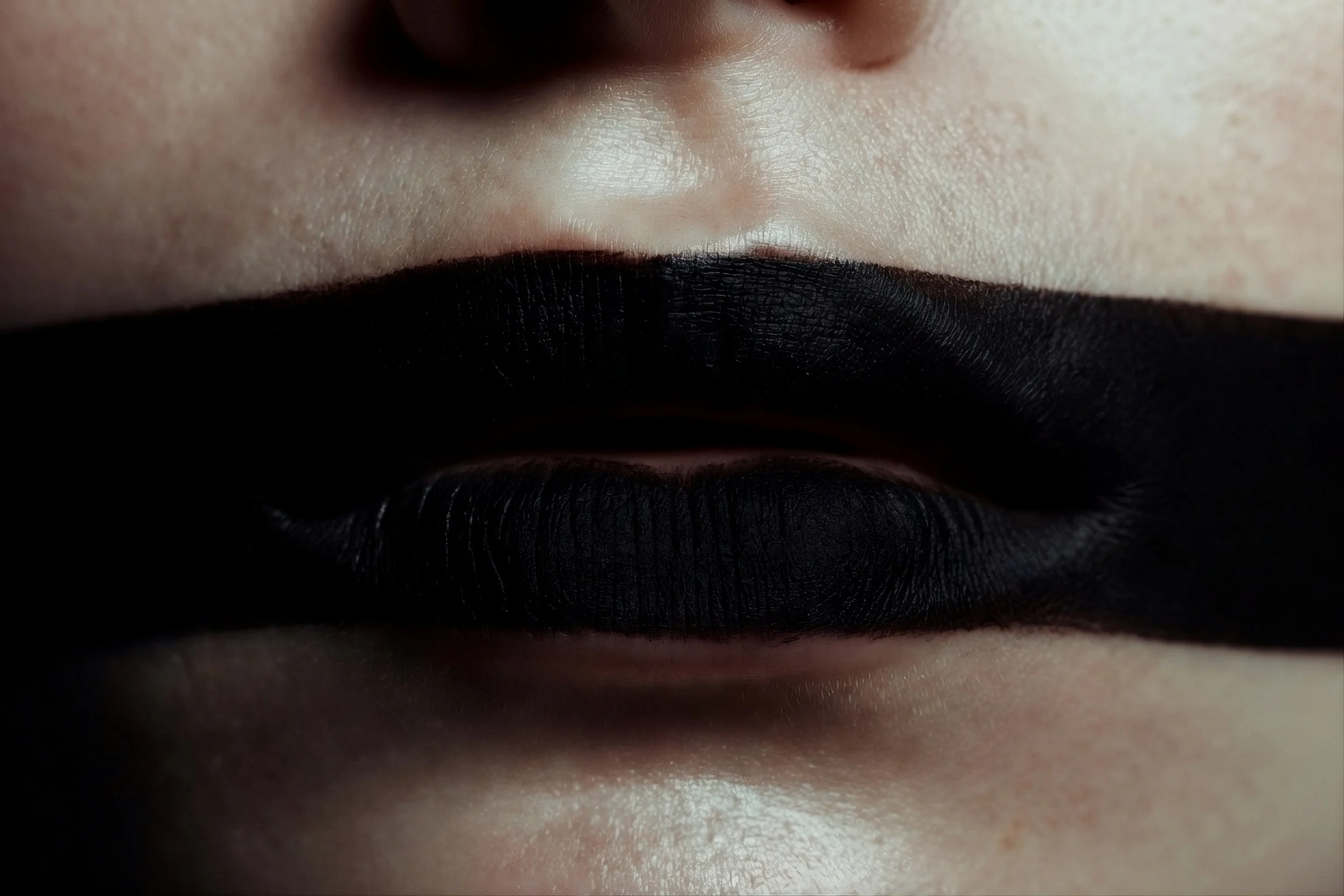 Close crop of lips with dark lipstick