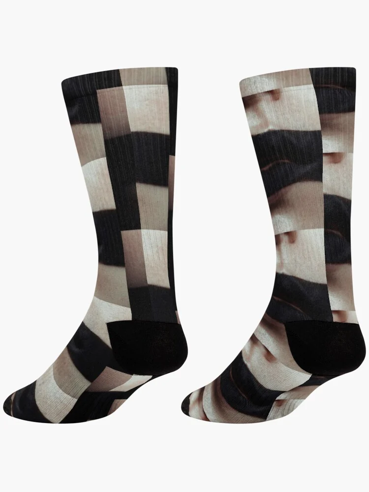 A pair of socks patterned with a close-up image